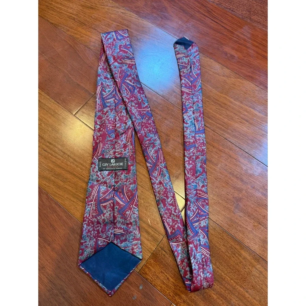 Guy Laroche Vintage Silk Tie Abstract Retro USA | Red Multicolor |‎ 55